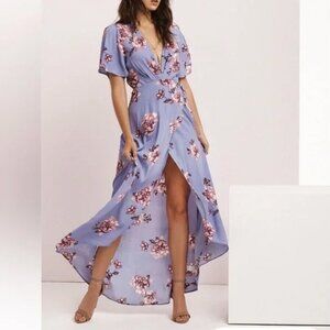 ASTR The Label Selma Periwinkle Floral Print Wrap Dress Small S